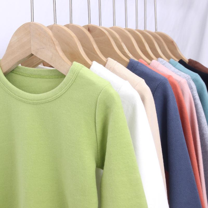 儿童纯棉磨毛打底衫男女童春款长袖修身圆领T恤宝宝黑白弹力上衣