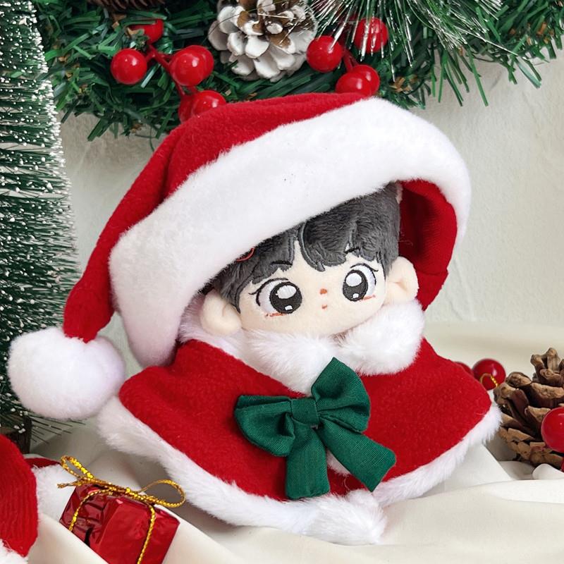 现货圣诞节娃衣10cm海星体缺牙巴玩偶挂件换装圣诞帽子棉花娃娃