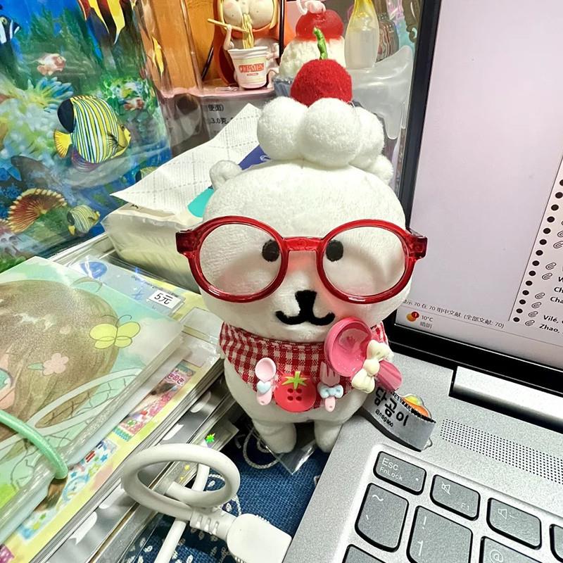 自嘲熊衣服眼镜棉花娃娃挂件口水巾围兜帽子10cm/13厘米可爱超萌
