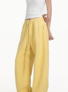 美式黄色弯刀裤卫裤女2025新款秋季慵懒风宽松阔腿裤休闲运动裤子