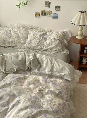 法1式复古白色花边UCZ被套四件套8公主风.5单m1.m公寓纯棉碎花床