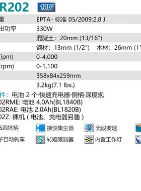 牧田D2VTGH20充电式电锤高功率冲击钻电镐电R机16.0Ah两电一充8V2
