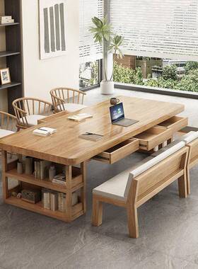 全阅实木大书桌原木IPK风办公电脑桌工作台学读习桌方写字桌长形