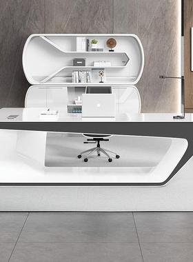 轻奢板桌档总裁桌子简约现代班高白色烤漆大台创意老经00041理办