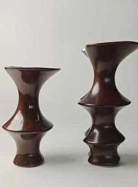 瓶新中工式轻奢红色系品手陶瓷花家居样板VMF间竹节插花器软装饰