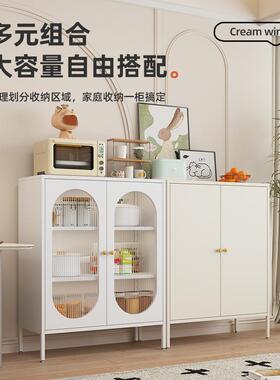 餐家用钢制水纳柜厨收房微波炉储物边柜茶铁皮柜铁艺客厅置WNE物