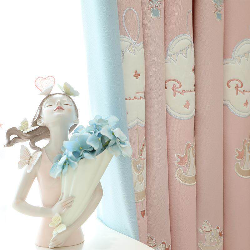 儿童房窗帘公主制飘窗韩式粉色127温风馨女孩卧遮光钉落地室帘