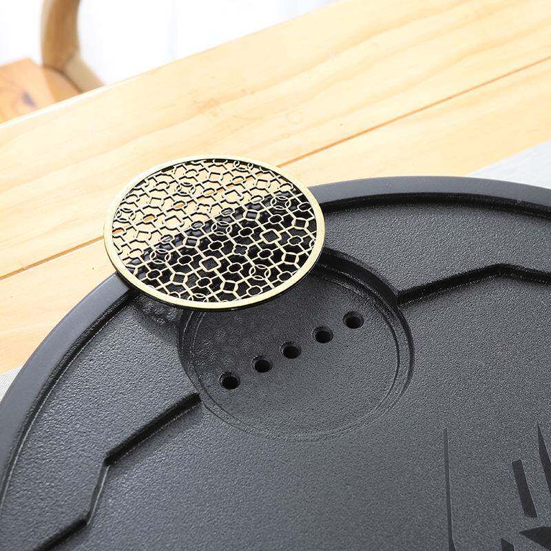 天然乌石茶夫盘圆形(观家用圆形新款台茶金海客茶厅高档功一体石