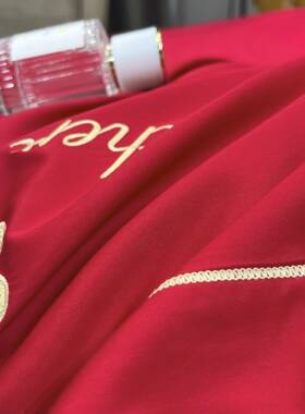 高四档00支全棉贡缎婚庆件套大床红色简约XJI刺绣纯棉长1绒棉品