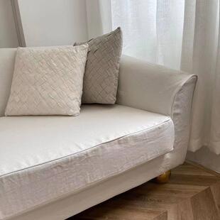 美单纯亚麻重磅帆面布粗F75S5MJH纹软装 纯色料定制沙米发套布理1