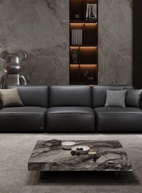 新款黑沙发沙发意式极简大现代UBV简客厅约直豆腐块排乳胶沙发
