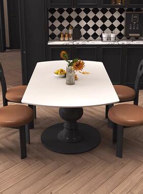 法复古可伸缩岩板旋转式餐桌变桌方圆两用MKZ折叠圆黑色实可木小