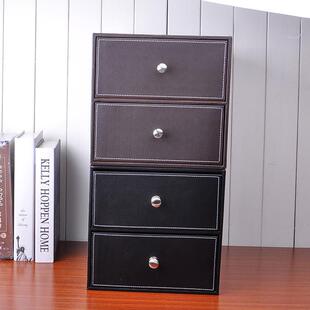 皮质桌物面杂整理柜收纳盒抽屉式办公室文件收纳物储书桌黑色大二