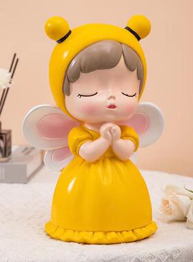 卡通可爱使蜜蜂女家孩BHI存钱罐摆件居办公天室玄面关桌装饰品