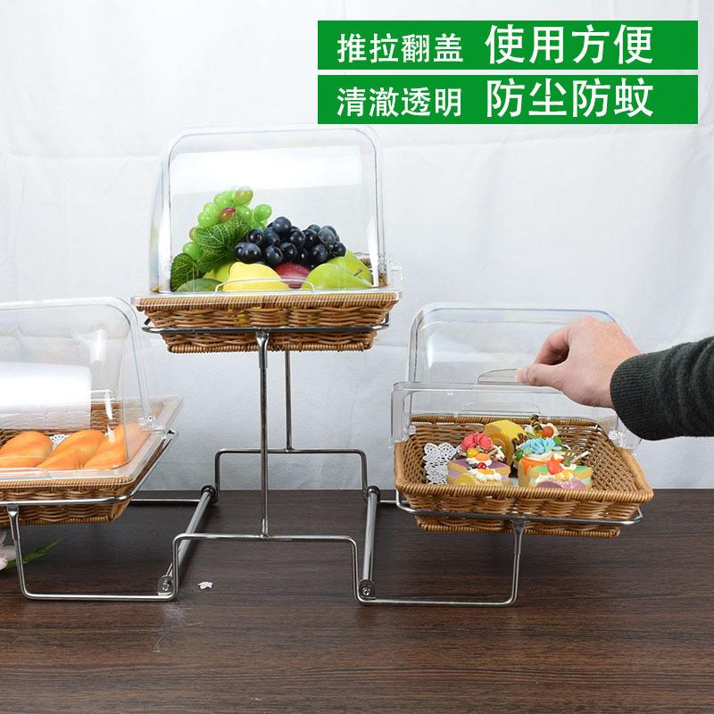 双层托盘架子面包多蛋糕水果篮C002仿藤编织明带盖透层示甜品点心