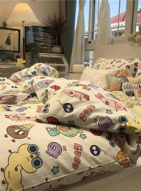 V45O田5园风小四碎花上件床套纯棉被套蓝色油画F76T9T8S风写意1.m