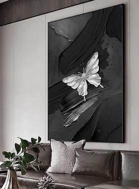 感现代约简轻奢黑白蝴玄A188vJ8S关蝶饰画石英砂抽象画客厅沙发装