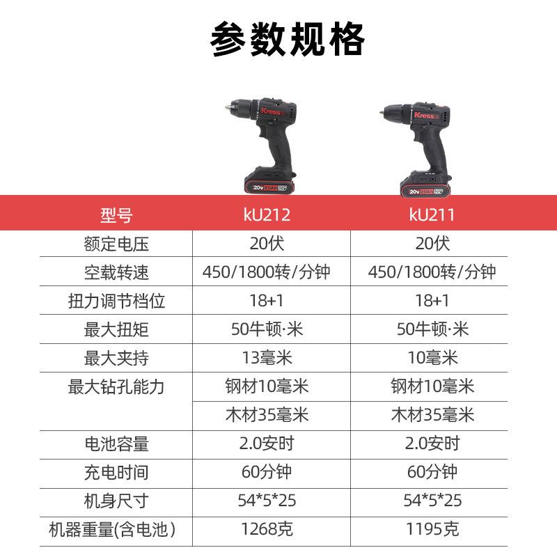 德国SMK卡胜电钻KU211无刷手电钻KU22家用多1功能速调大扭锂力手