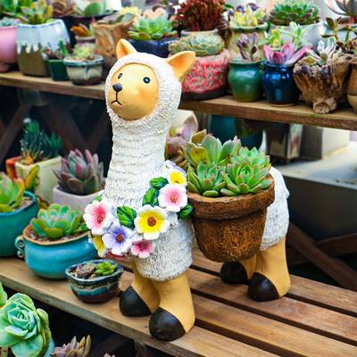 仿容真小羊花盆摆动件物羊驼户外阳园台花多肉盆栽器树脂YT2024YT