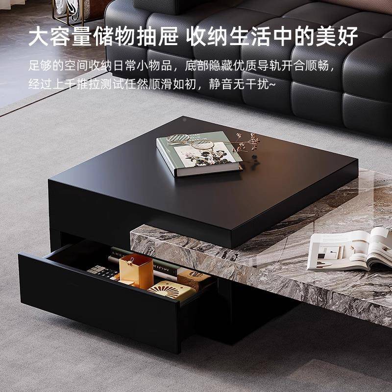 意式极简奢岩板轻茶几设计师高端亚力客厅悬抽浮长克IAO方形带屉