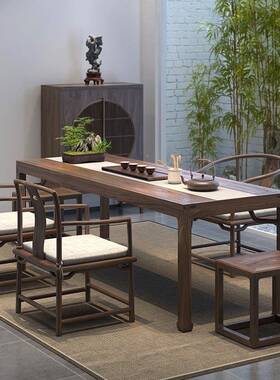 方老榆木椅茶台实木家茶桌简约休闲椅凳新PNA中式泡茶桌组合原木