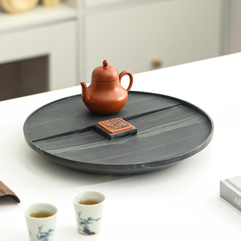 圆形头茶盘型高档客厅家用小湿干泡台茶排水式茶具托盘20019石052