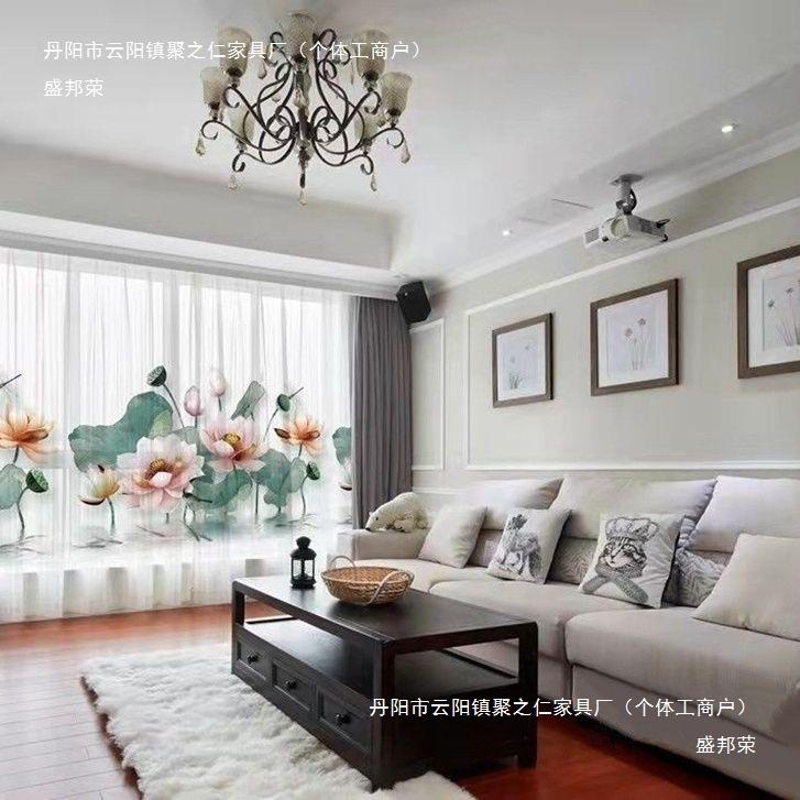厂新437家画中式水墨印花客厅卧室帘阳台书房茶室办公室纱窗帘
