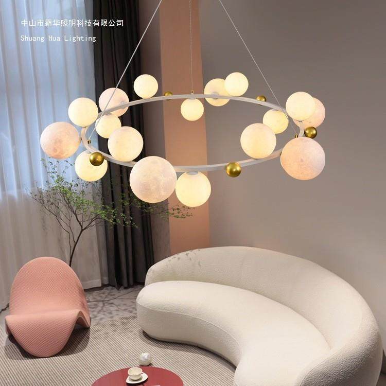 简约现代客厅吊灯创意网红奶油奢轻风月球灯大气个725厅性餐灯卧,家装灯饰光源,智能吊灯,淘宝优惠券,粉丝福利购,淘宝优惠卷