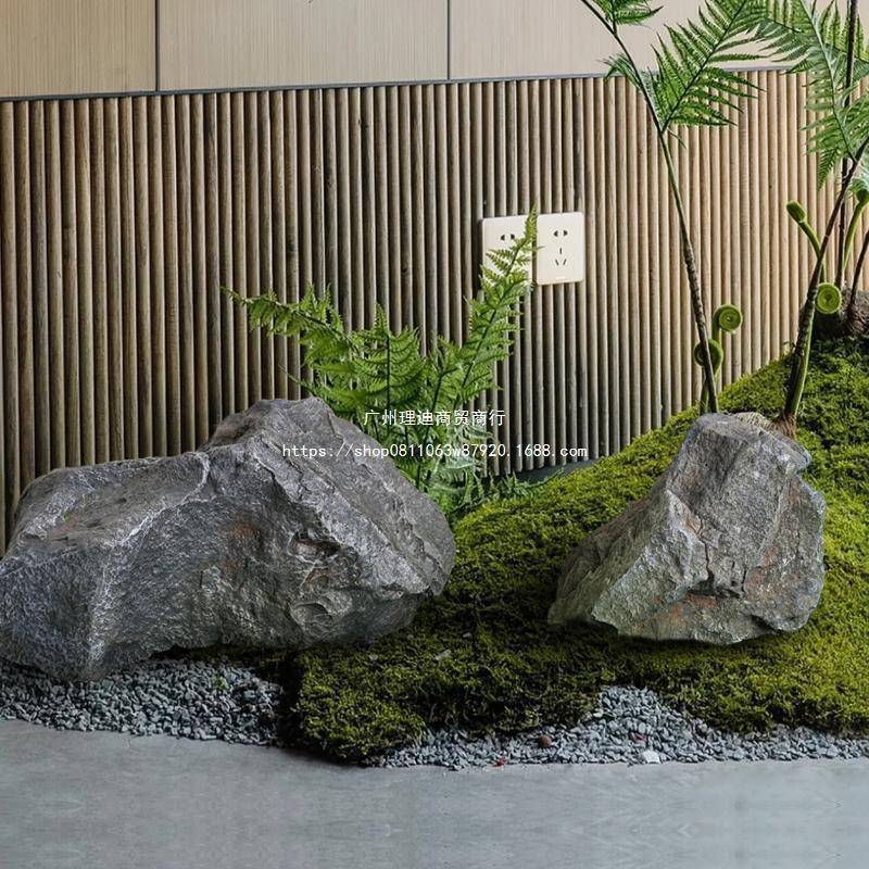 真石头景观室内软仿林装摄饰假山石头道具布景园绿植造YIE景装摆