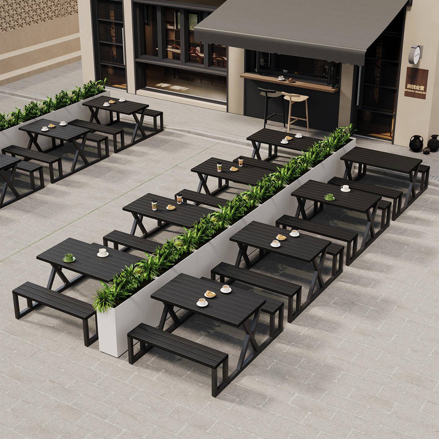 户外体桌SVL椅组塑连木花园合庭院座椅别墅公景区园室外防晒餐桌