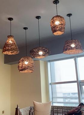 赶灯荟东南复亚艺编织吊灯乡村古田餐D107厅藤网园咖吧台灯农家乐