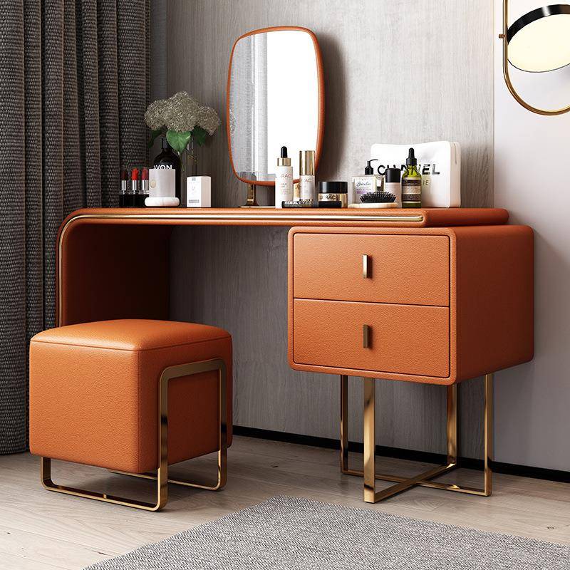 意808B款简奢皮款妆台妆镜梳妆式凳红影楼化网妆桌卧室妆台镜凳工
