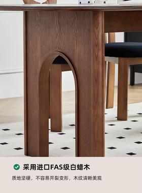 f椭c桌恒沃法式中古餐桌2木025小户F77HM5HJ型家用饭实圆形黑色岩