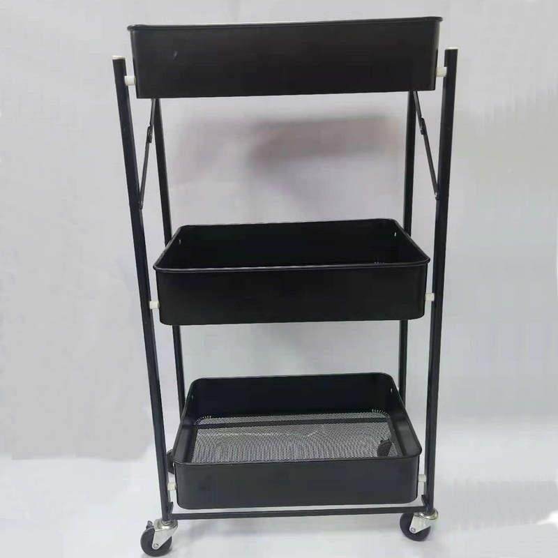 地可推动带轮置物架家用厨房餐厅可储折小推叠车008三层落收纳物