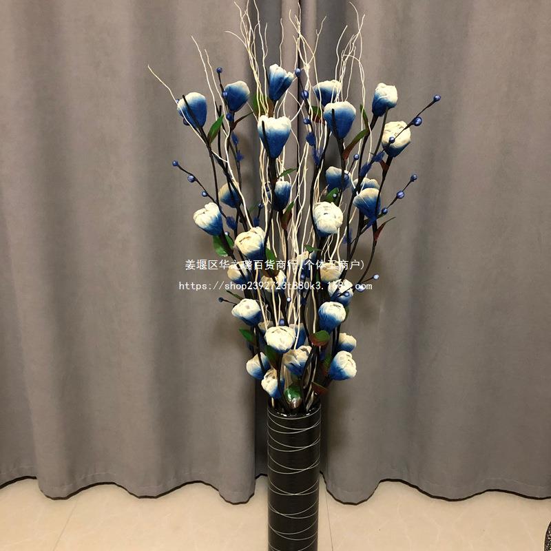 天台华莲叶脉落地仿真花客厅花艺玫瑰干花室内装饰花瓶套装花束插
