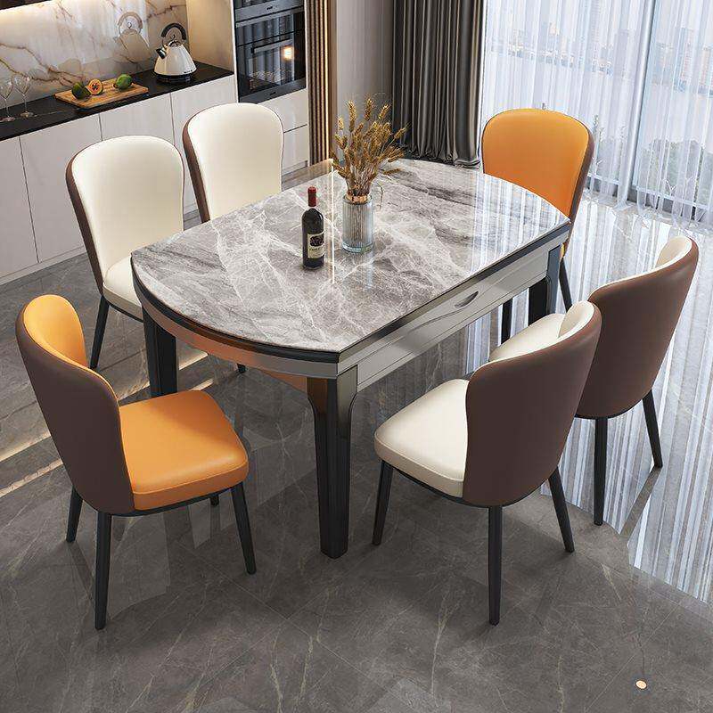 实木岩板餐桌椅2026新款现代简约轻奢家用小户型可变圆桌伸缩饭桌