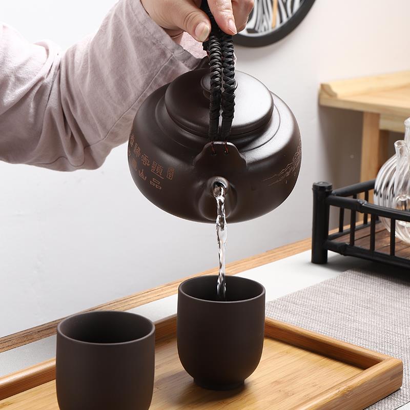 紫砂砂装茶具套大容量手FLE紫泡茶壶提梁壶带过滤内胆特提大号家