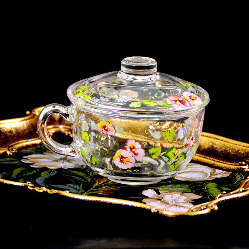 韩国玻璃杯燕麦早餐杯带把手水杯咖啡杯牛奶杯奶茶杯500ml带盖