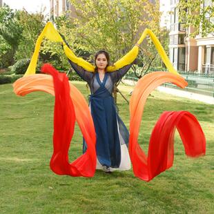 跳舞彩绸敦煌长绸渐变色化生童子见飞天真丝飞舞彩带