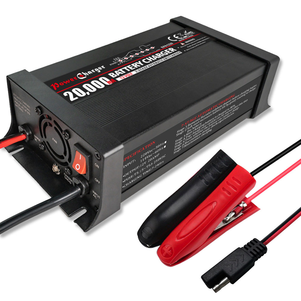 12V20A全自动7段式铅酸蓄电池智能充电器反接保护无火花连接