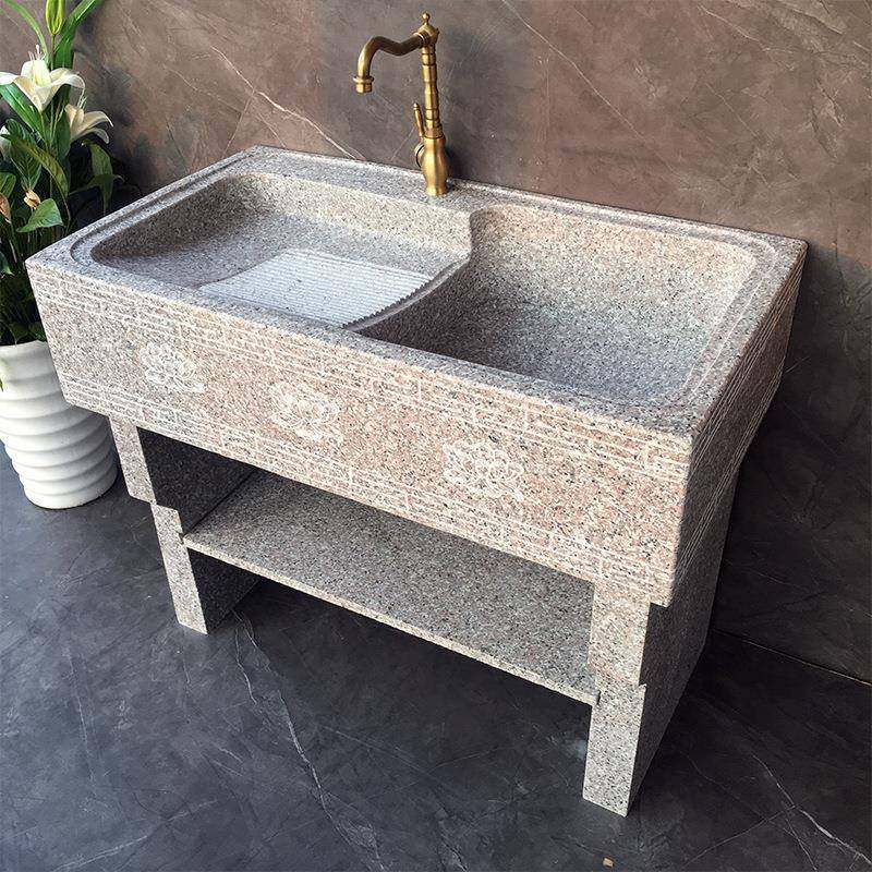 大理石洗衣台池带搓衣板阳用石头洗柜室衣外整石水81044槽家洗衣