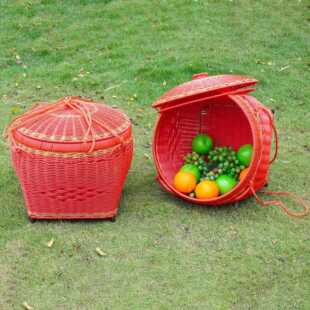 仿藤编喜庆箩筐大号婚嫁订婚满结月进新房箩拜担妆神筐手H00219工