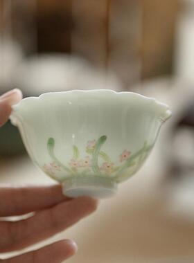 束刻古青花盖碗水仙时XNH釉下彩工手绘手泡茶茶并碗陶棱瓷高档茶