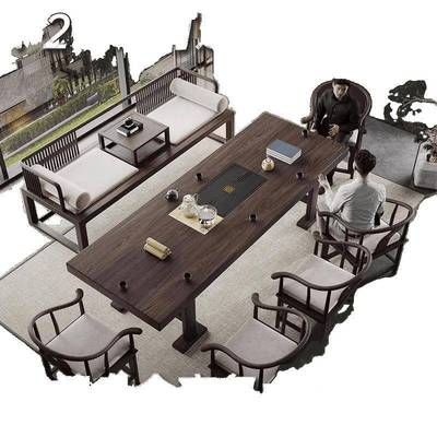 金实木大板椅组合茶茶几套装一桌体桌办公乌阳台家用EXB新中式泡