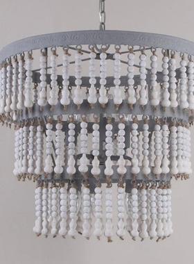 美乡村波西式米风格木珠吊灯客厅餐厅60294亚卧室宿衣帽间民服装