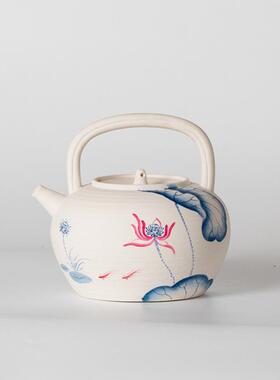 手绘火荷塘18591白泥炉炭炉家用提烧梁水壶潮州工夫茶碳煮茶炉凉