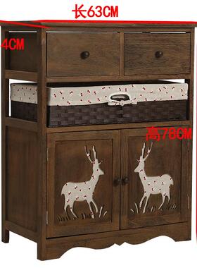 060022A简约美式头复柜床多功能收纳斗柜藤编框储物柜卧室置物柜