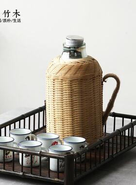 热水瓶家用工竹编温传统塞热手水壶茶LWF室办公室保木瓶玻璃内胆