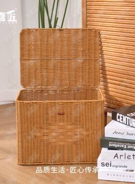 LX0家48方形纽扣衣翻盖收纳筐用杂物储物物框手工DET编织