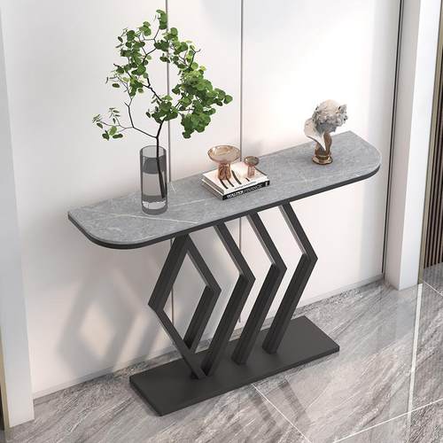 轻奢岩板玄酒关饰桌入户半靠墙玄关柜简约WEM店长条玄关台圆装端